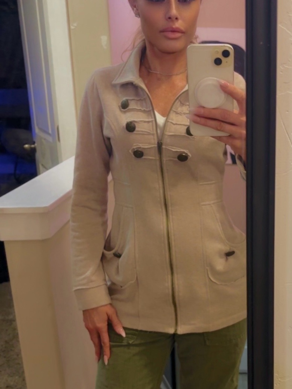 Beige Military-Style Women's Coat